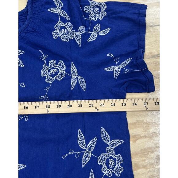 Catherines Gauzy Cotton Tunic Women's Size 2X Blue Embroidered Flowy Boho - Picture 9 of 10